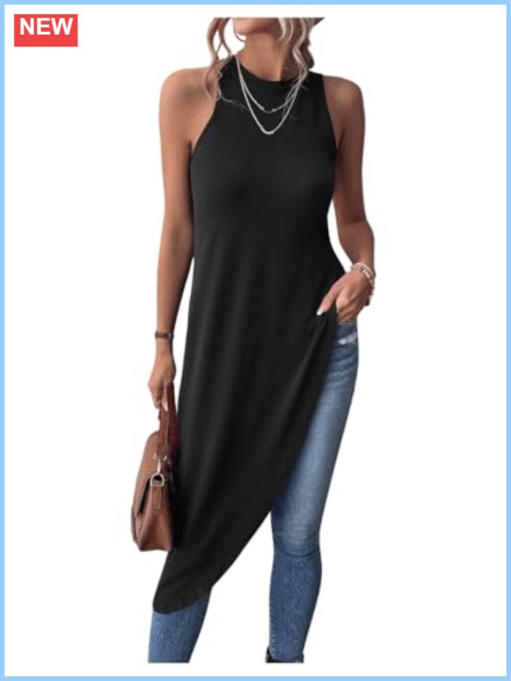 Women's Asymmetrical High Low Sleeveless Tank Top Tunic